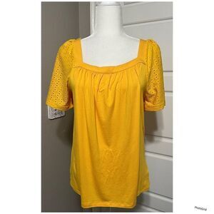 Michael Kors Jasmine Yellow Cut Out Sleeve Blouse